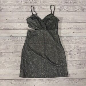 Lulus Sparkly Mini Dress Cutout Bodycon Party Club Cocktail Evening Glam Silver